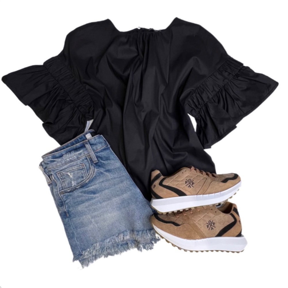 Black poplin top